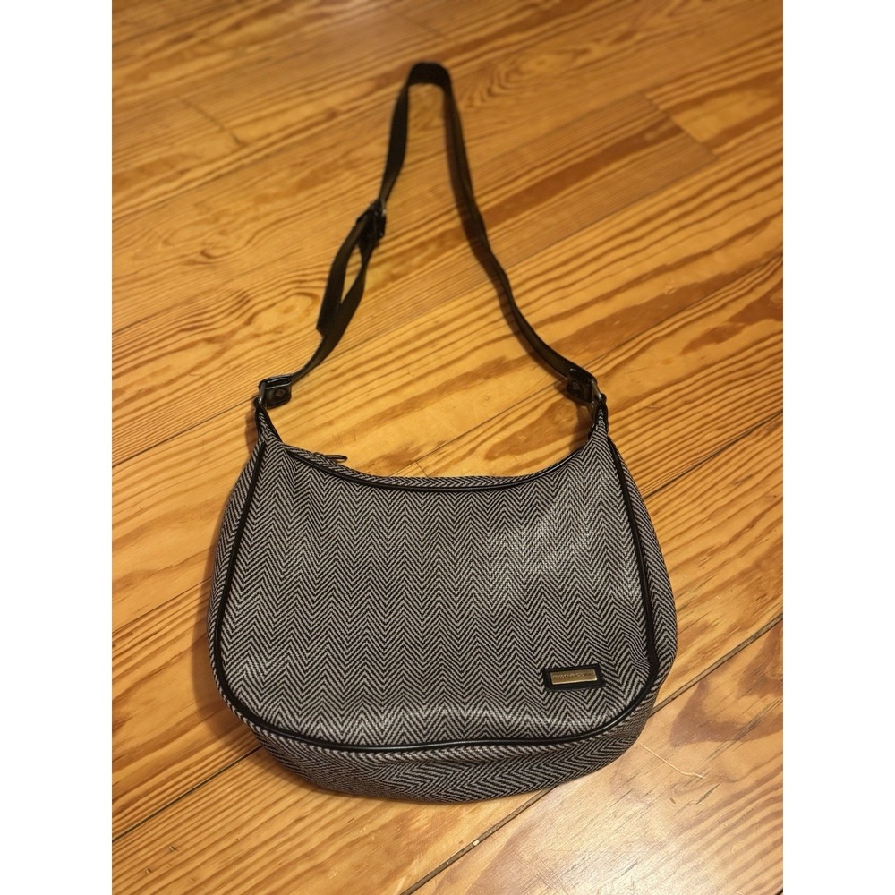 Vintage Evan Picone Faux Leather Black &‎ White Herringbone Shoulder Bag
